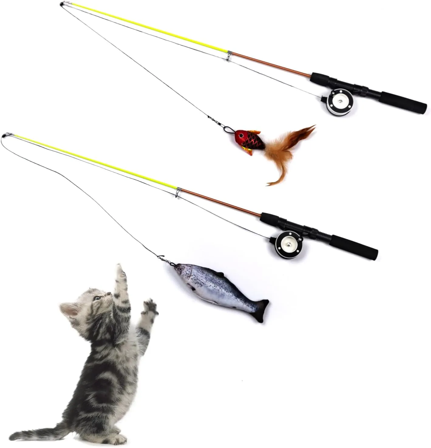 1 PCS Cat Wand Toys, Mystery Cat Teaser Wand Box: Randomly Contains one of The Following Themed Designs (Feather Edition, Fish-Shaped Edition). Surprise Your cat with Endless Fun!