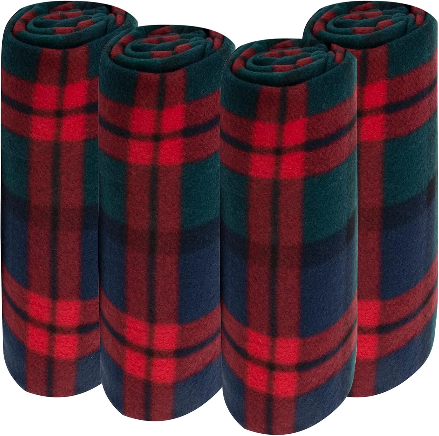 (24 Pack) Plaid Fleece Blankets and Throws in Bulk Pack 50 x 60 for Wedding Guests, Homeless, Pets, 160 GSM