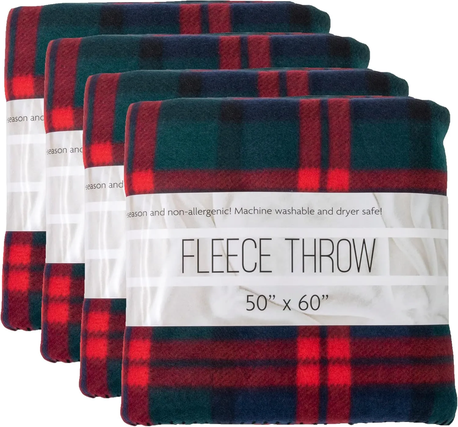 (24 Pack) Plaid Fleece Blankets and Throws in Bulk Pack 50 x 60 for Wedding Guests, Homeless, Pets, 160 GSM