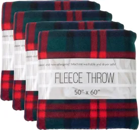 (24 Pack) Plaid Fleece Blankets and Throws in Bulk Pack 50 x 60 for Wedding Guests, Homeless, Pets, 160 GSM