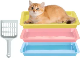 3 Pcs Kitten Litter Box with 1 Scoop,9.6" Small Litter Pan Low Entry Waterproof Bunny Plastic Portable Nonstick Litter Box,Multi Color Litter Tray Travel Toilet for Small Pet Guinea Pig Rabbit