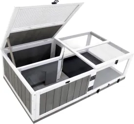 3-Zone Reptile Habitat with Hideout & Slide-Out Tray - Escape-Proof Ventilated Mesh Top for Bearded Dragons, Tortoises, Hermit Crabs - Natural Wood Terrarium, Easy Clean
