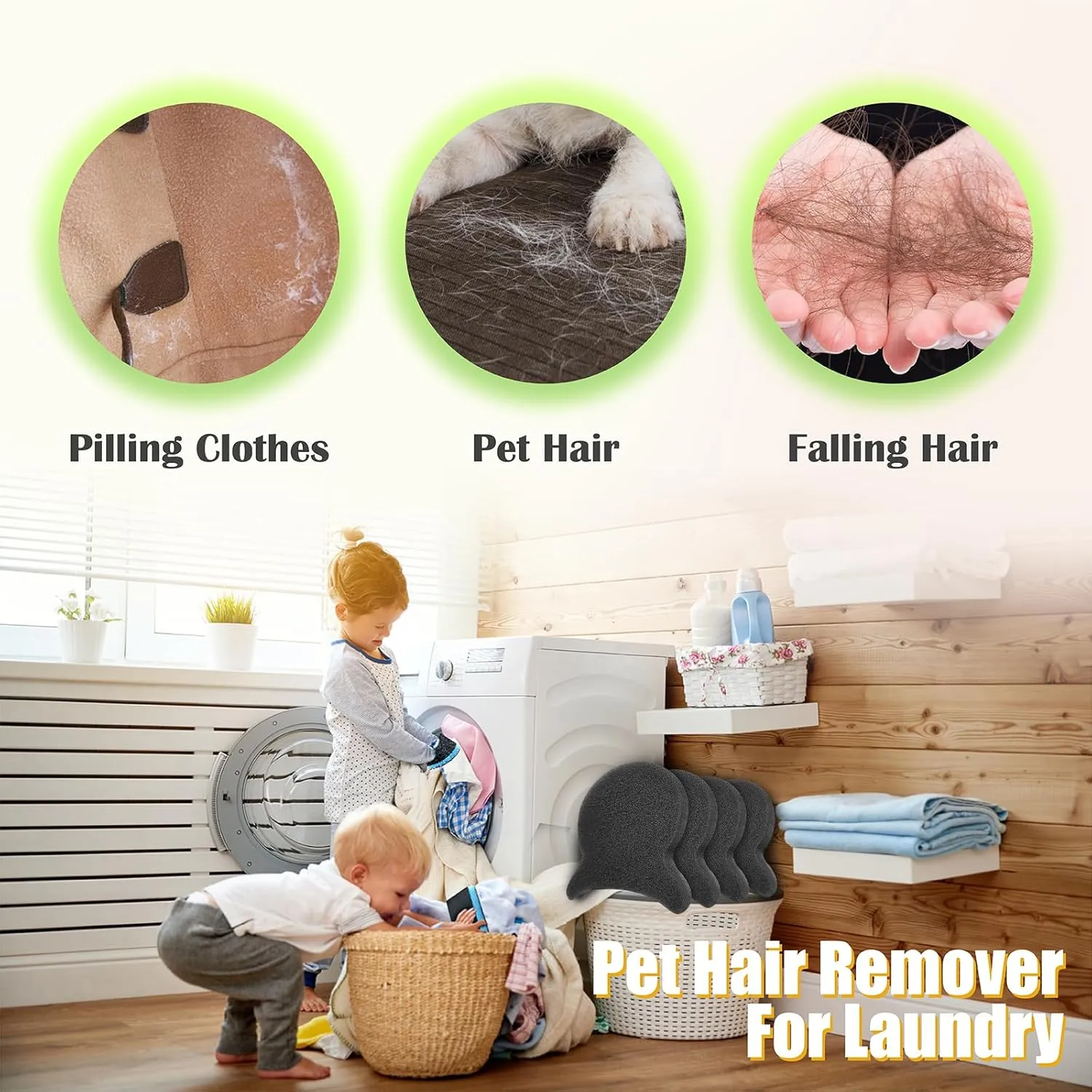 4 Pieces Pet Hair Remover for Laundry, Reusable Dog Hair Remover for Laundry, Lint & Hair Catcher for Clothes, for Washing Machines, Dryers, Bedding and Clothing-HEI