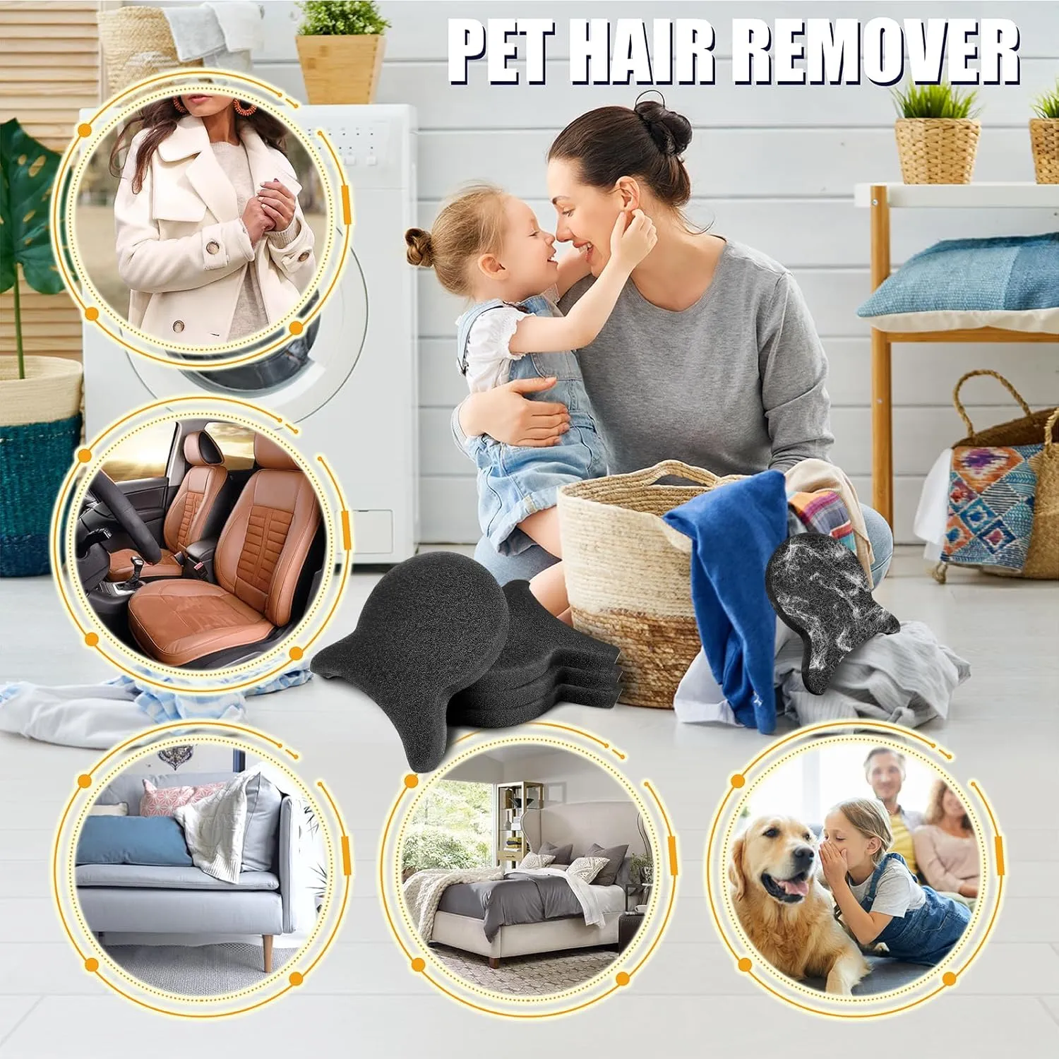 4 Pieces Pet Hair Remover for Laundry, Reusable Dog Hair Remover for Laundry, Lint & Hair Catcher for Clothes, for Washing Machines, Dryers, Bedding and Clothing-HEI