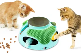 5 in 1 Interactive Cat Gifts - Automatic Kitten Toys with Plush Toy Bell Ball Massage Brush Food Dispenser & Catnip Ball for Indoor Cats