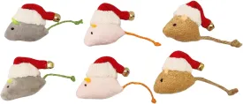 6-Pack Christmas Catnip Mice Toys - Handmade Crochet Hat with Bell, Catnip-Filled Plush Mice for Interactive Play and Holiday Fun