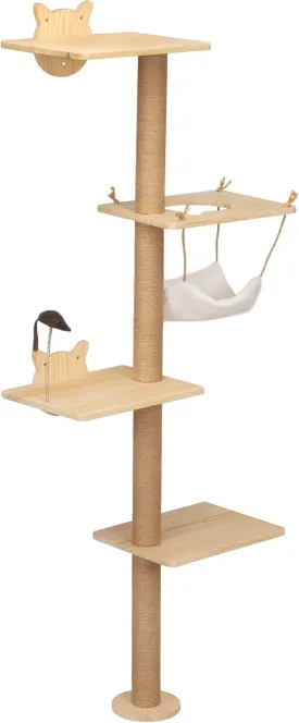 69 Inch Wall Mounted Cat Tree Cat Scratch Post, Wooden Post with Sisal Rope, Indoor Cat Tower for Cat Activity Climbing Exercise Rest