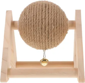 ABOOFAN Cat Scratcher Toy with Sisal Ball Cats Scratching Rope Ball Interactive Rotatable Wood Pet Scratcher Toys Durable for Indoor Kitties to Grind Claws Pet Furniture Supplies