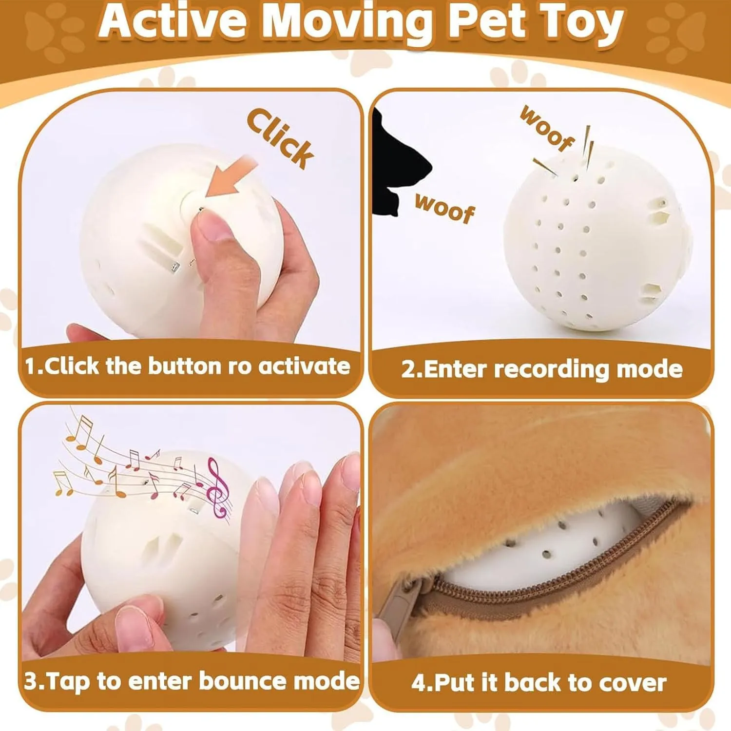 Active Moving Pet Plush Toy, Interactive Dog Toy Pet Bouncing Balls, USB Rechargeable Interactive Washable Cartoon Pig Plush Sound Electronic Dog Toy, Small Plush Sound Toys for Dogs (C)