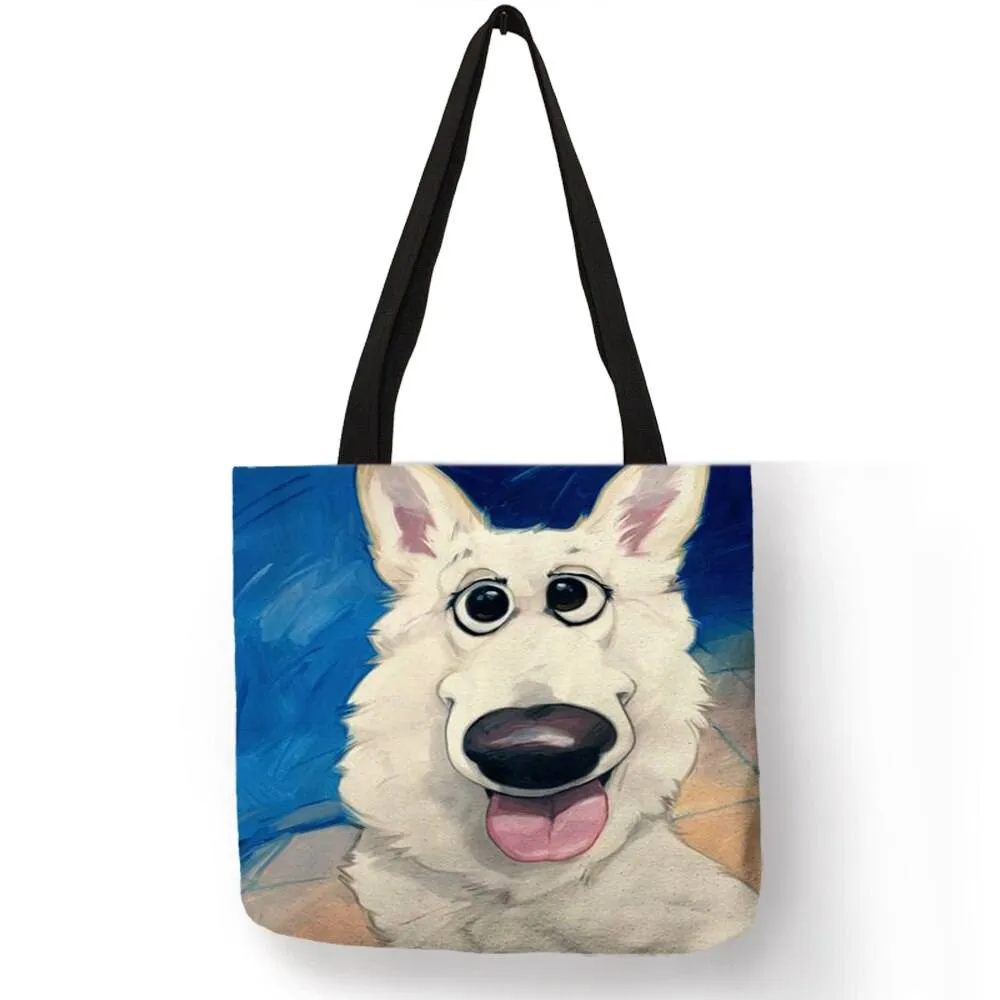 Adorable Cute Cartoon Dog Reusable Tote Bags