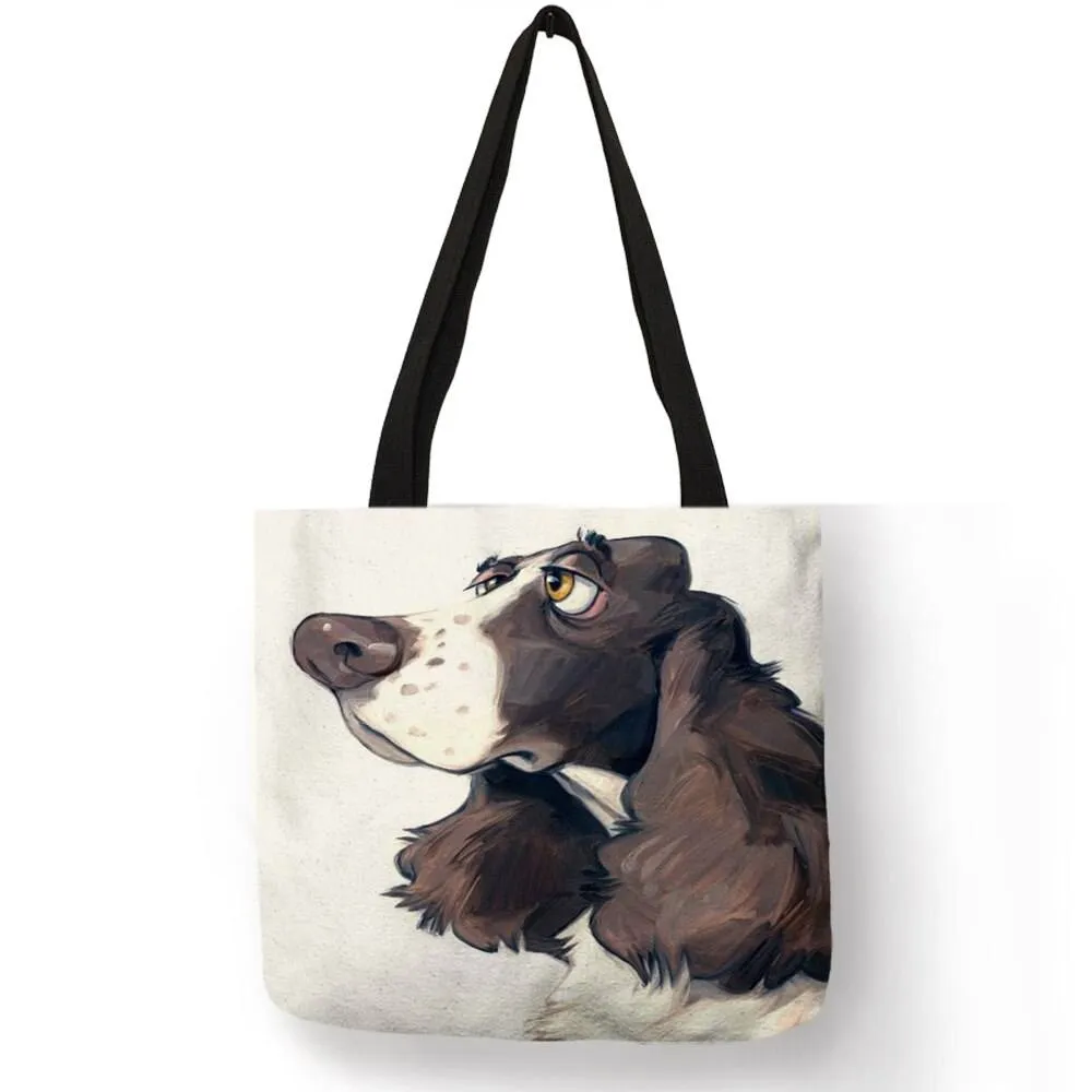 Adorable Cute Cartoon Dog Reusable Tote Bags