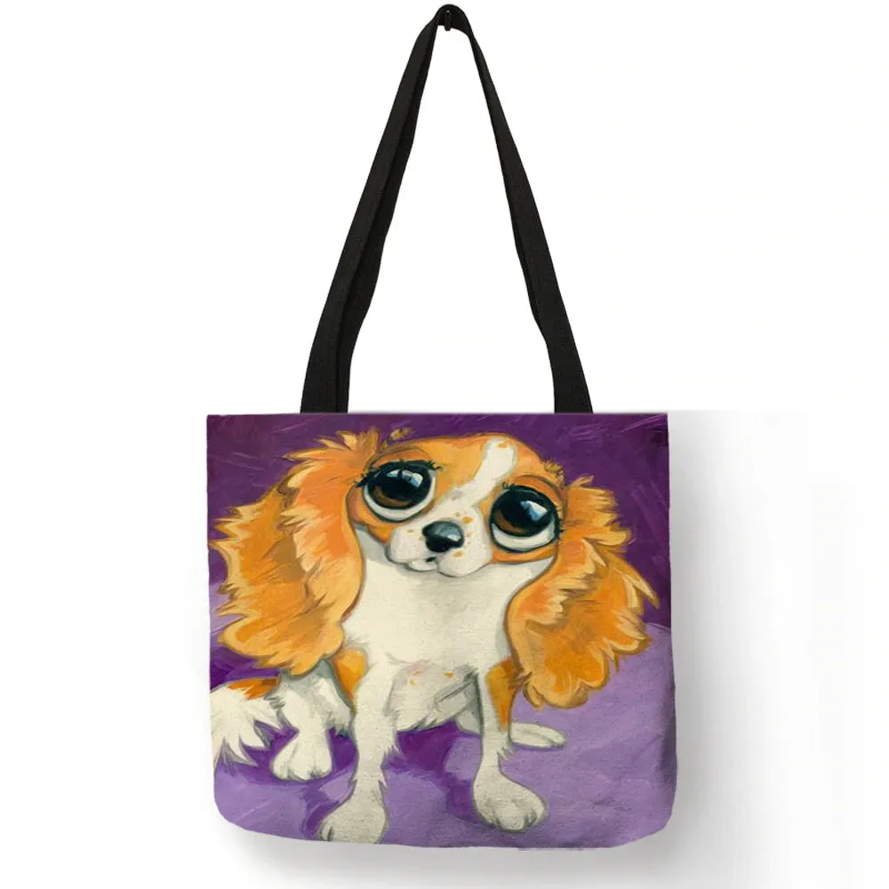Adorable Cute Cartoon Dog Reusable Tote Bags