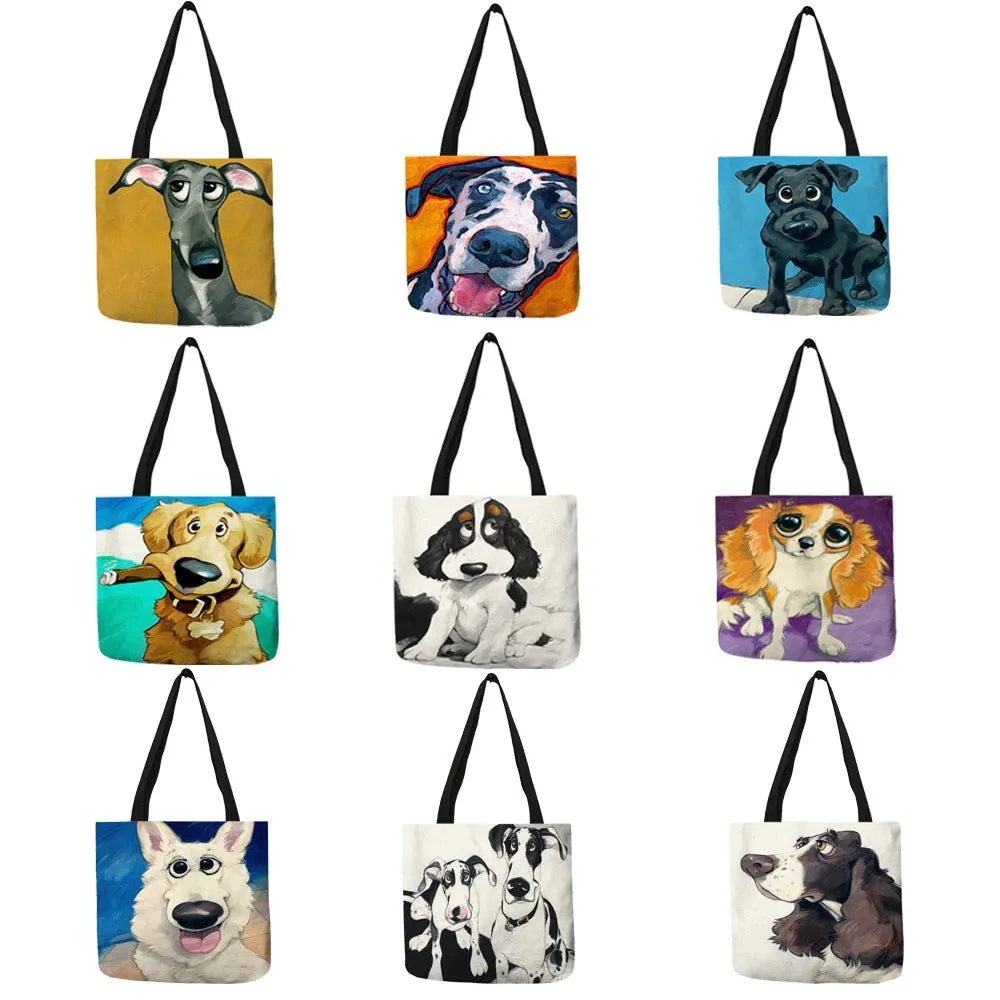 Adorable Cute Cartoon Dog Reusable Tote Bags