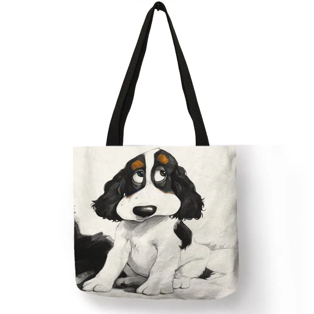 Adorable Cute Cartoon Dog Reusable Tote Bags