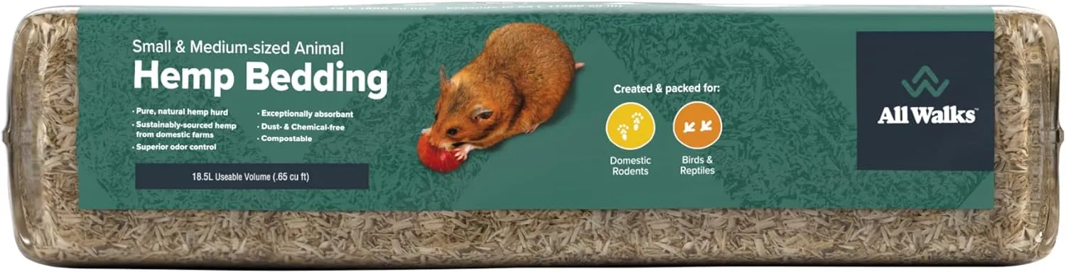 All Walks 40 Liter Hemp Bedding for Chicken Coops, Guinea Pigs, Hamsters, Rabbits, and Other Small Animals - 100% Natural, Superior Odor Control, Sustainably Sourced Pet Bedding - Made in America