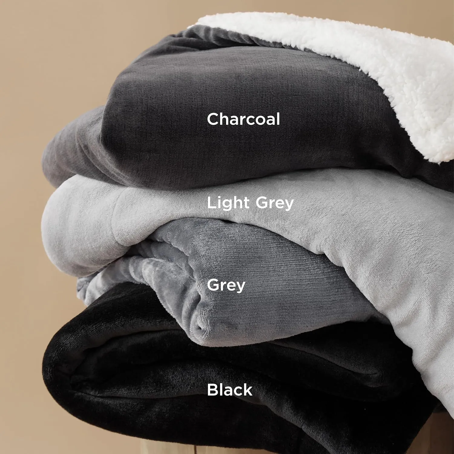 Bedsure Sherpa Fleece Blankets Queen Size for Bed - Thick and Warm, Soft Fuzzy Plush Queen Blanket for Winter, Black, 90x90 Inches