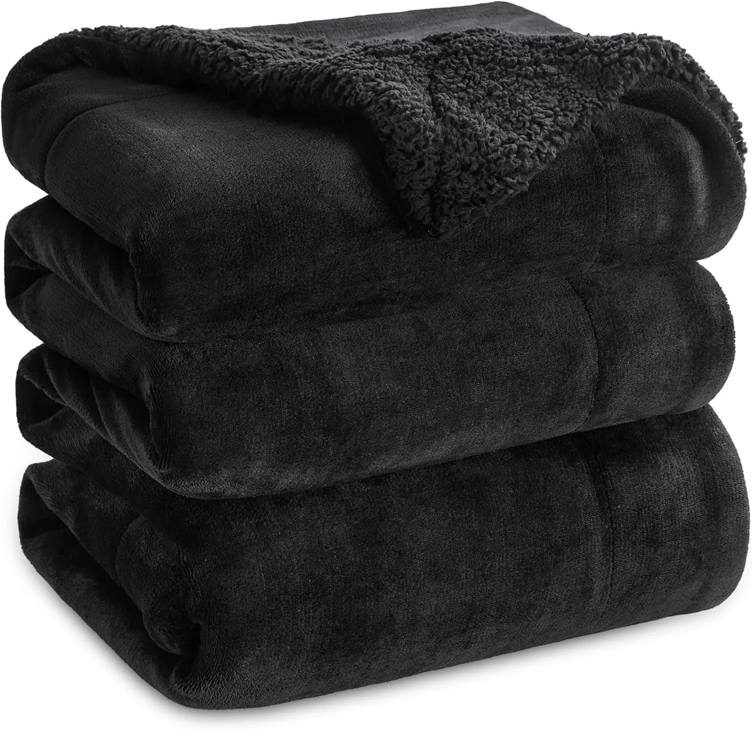 Bedsure Sherpa Fleece Blankets Queen Size for Bed - Thick and Warm, Soft Fuzzy Plush Queen Blanket for Winter, Black, 90x90 Inches