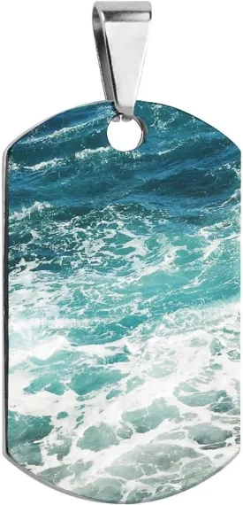 Blue Ocean Waves Stainless Steel Pet ID Tags Personalized Dog and Cat Tags Cute Collar Tags Dog Tags