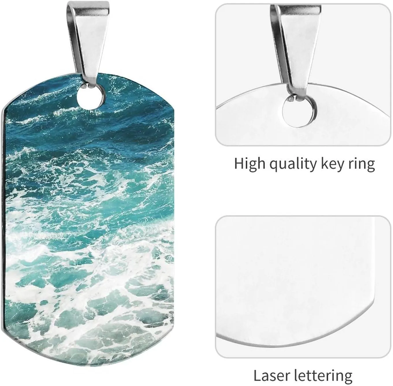 Blue Ocean Waves Stainless Steel Pet ID Tags Personalized Dog and Cat Tags Cute Collar Tags Dog Tags