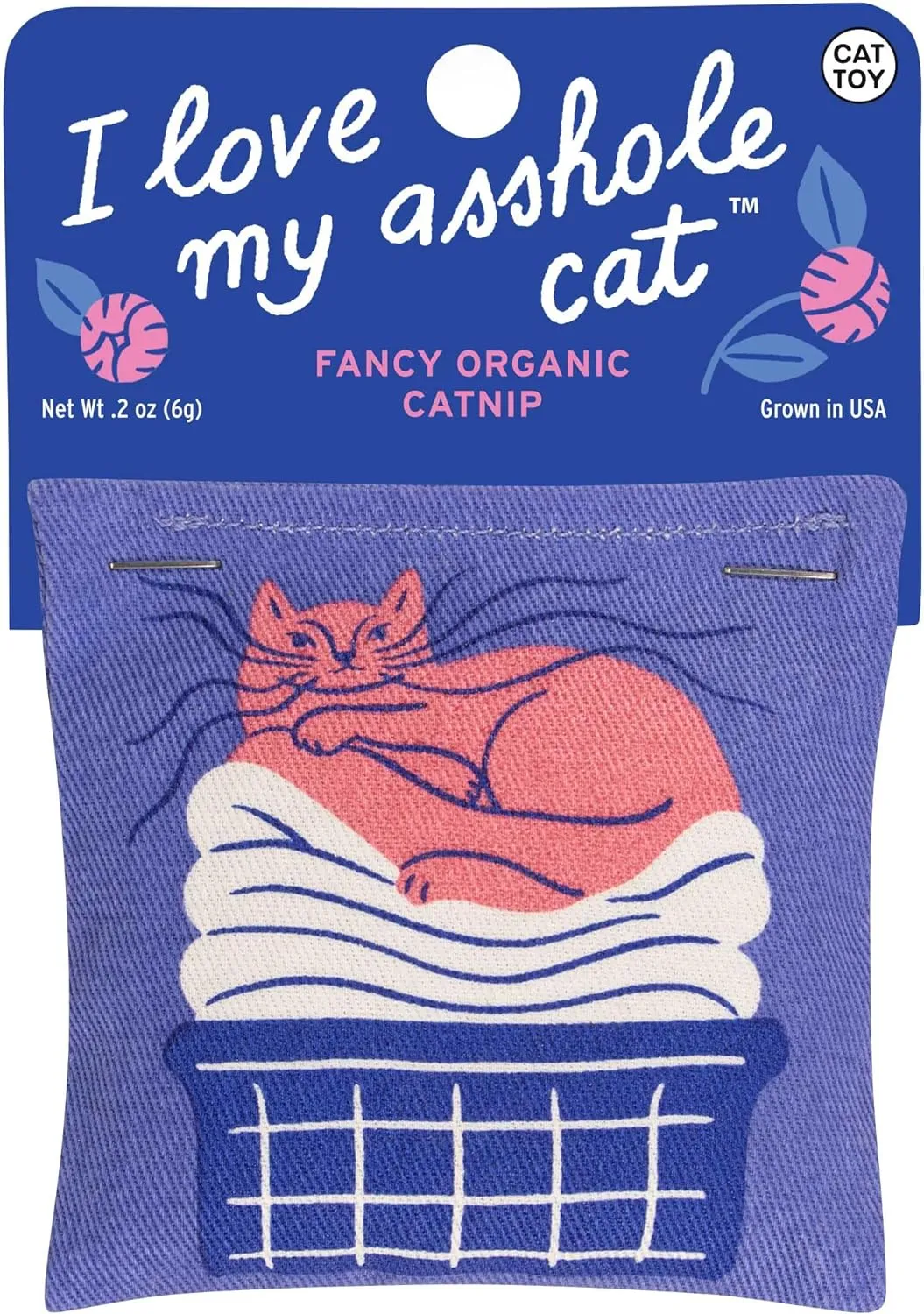 Blue Q I Love My Asshole Cat Catnip Cat Toy. Premium Organic Catnip Grown in The USA, 100% Cotton Pouches, Kitty Graphics Sure to Delight Every Cat-Keeper.