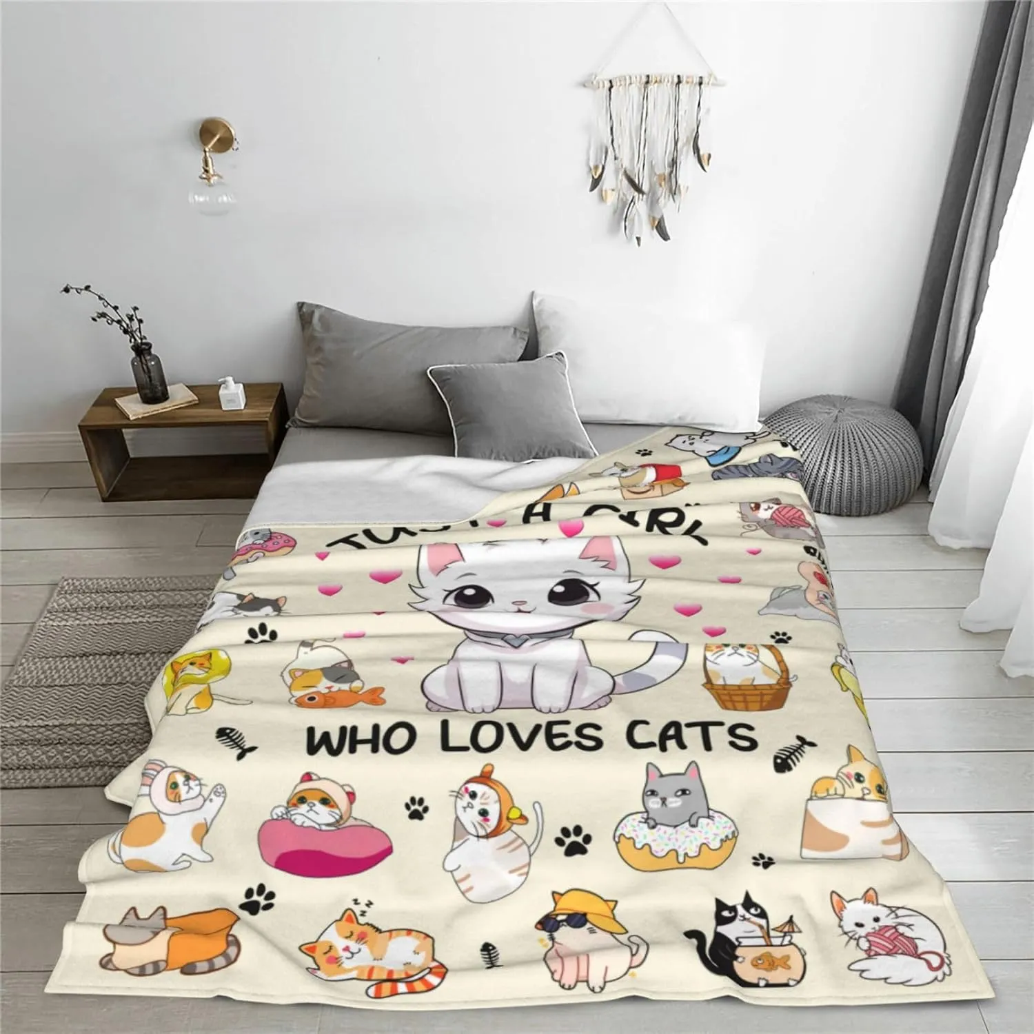 Cat Blanket Soft Cozy Warmth Flannel Cats Throw Blankets Just A Girl Who Loves Cat Blankets Bedding Decor for Cats Lover Girls Women Adults Gifts 50"x40"