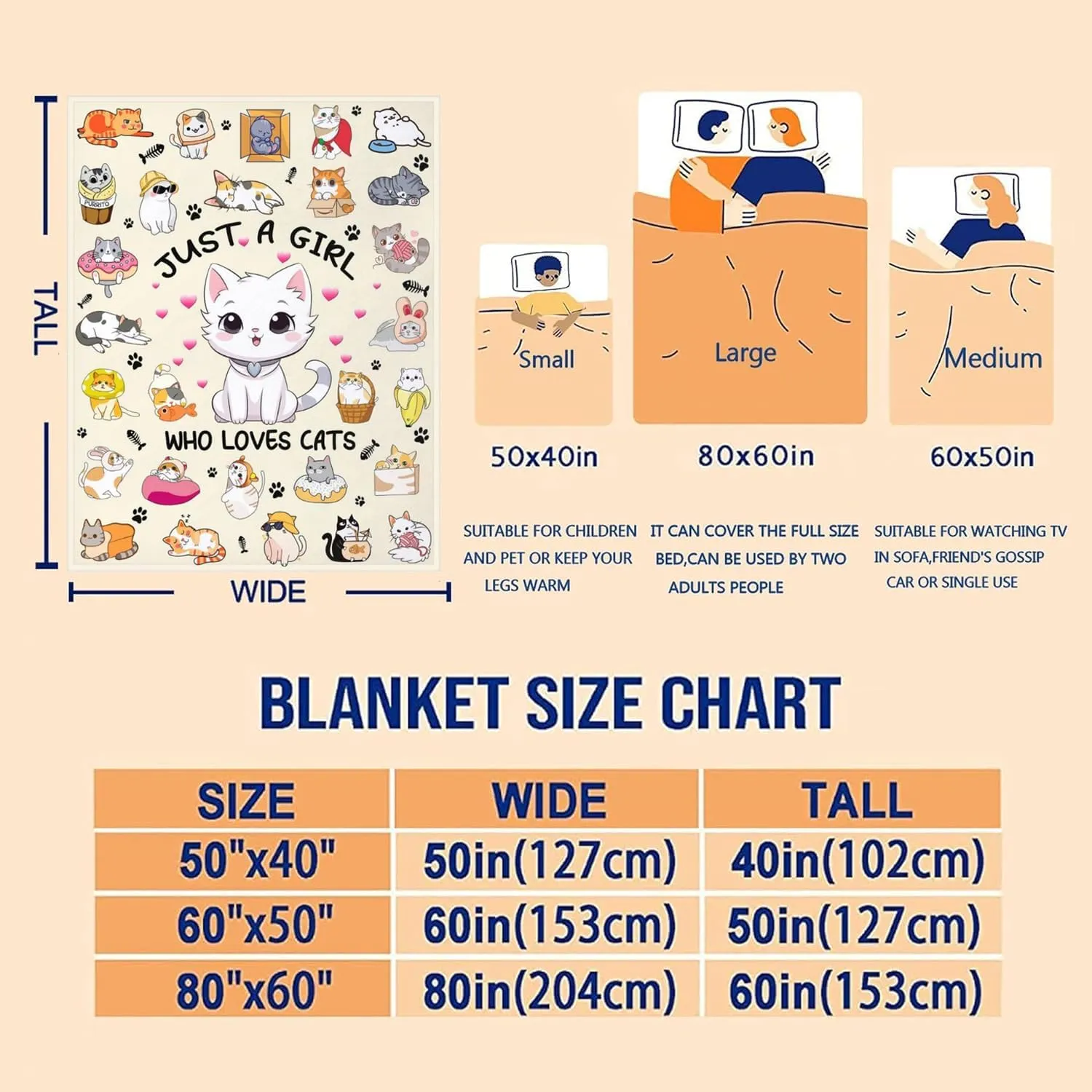 Cat Blanket Soft Cozy Warmth Flannel Cats Throw Blankets Just A Girl Who Loves Cat Blankets Bedding Decor for Cats Lover Girls Women Adults Gifts 50"x40"