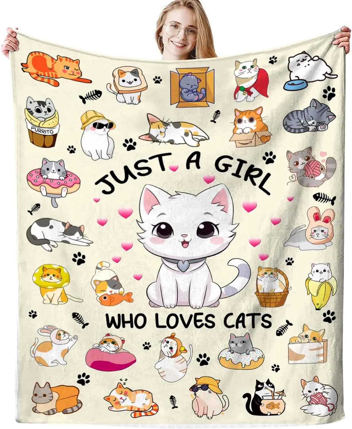Cat Blanket Soft Cozy Warmth Flannel Cats Throw Blankets Just A Girl Who Loves Cat Blankets Bedding Decor for Cats Lover Girls Women Adults Gifts 50"x40"
