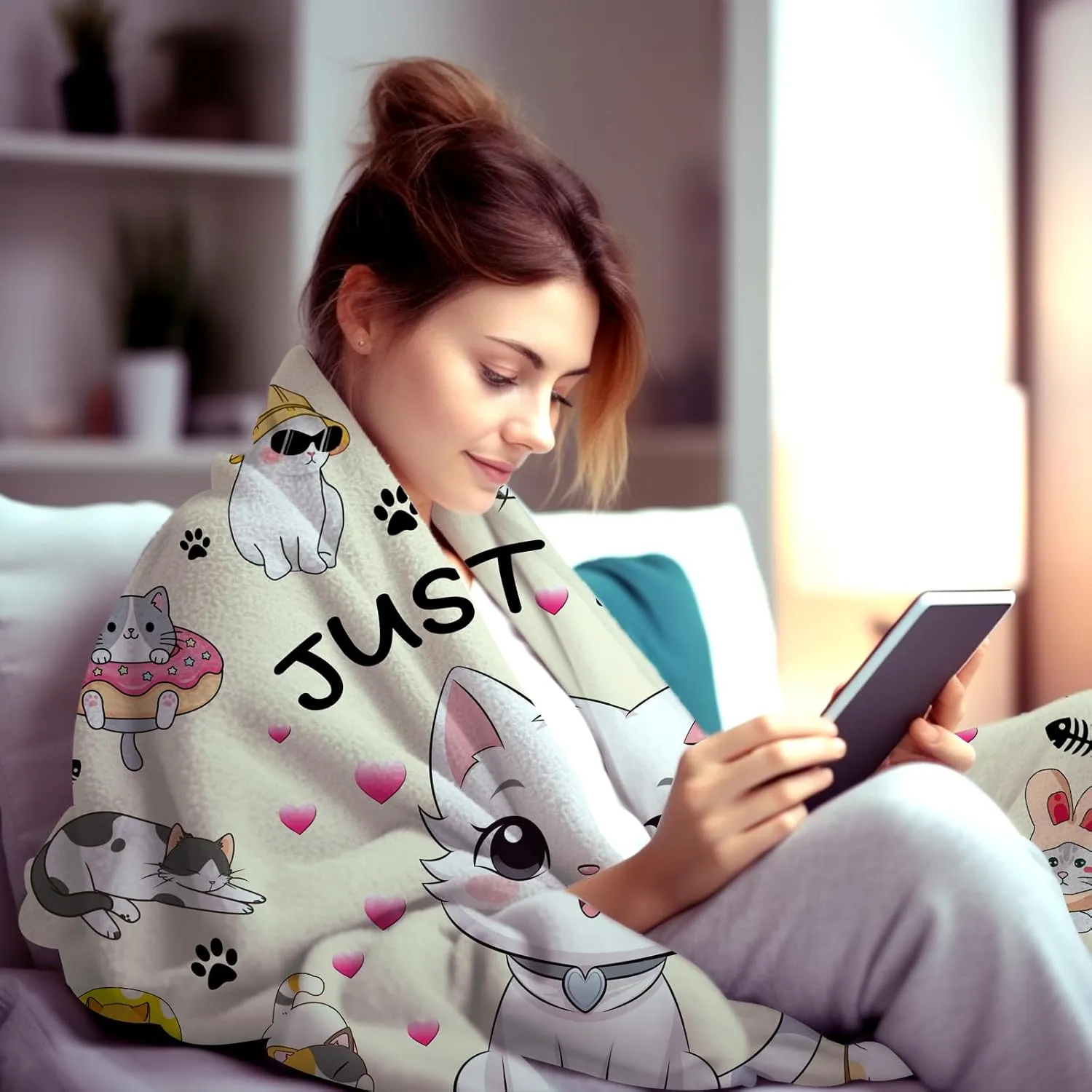 Cat Blanket Soft Cozy Warmth Flannel Cats Throw Blankets Just A Girl Who Loves Cat Blankets Bedding Decor for Cats Lover Girls Women Adults Gifts 50"x40"