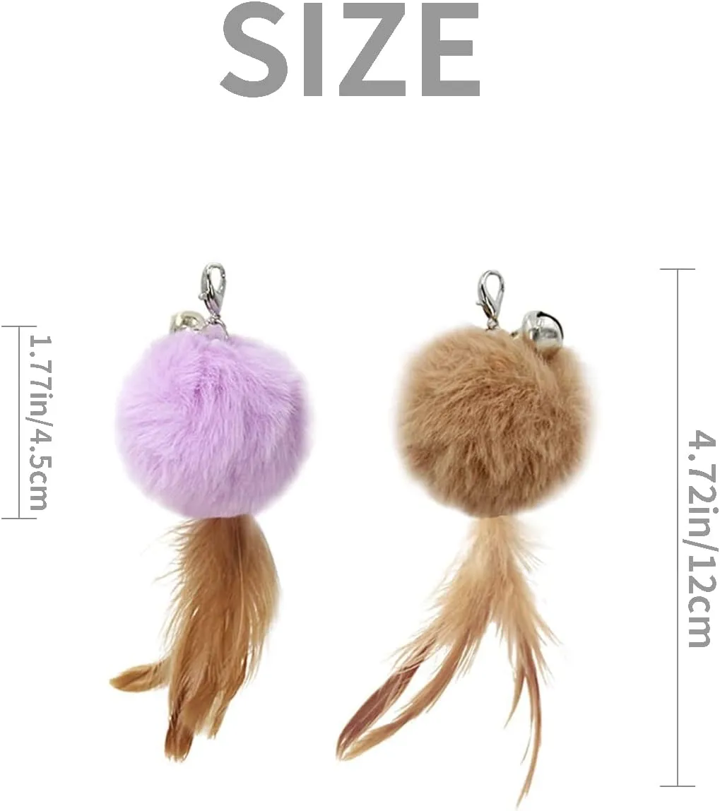 Cat Fluffy Feather Toys Replacement Cat Toy Wand Refills, 6 Pieces Fluffy Cat Toy Feathers Refill, Interactive Cat Teaser Wand Attachments, with Bell