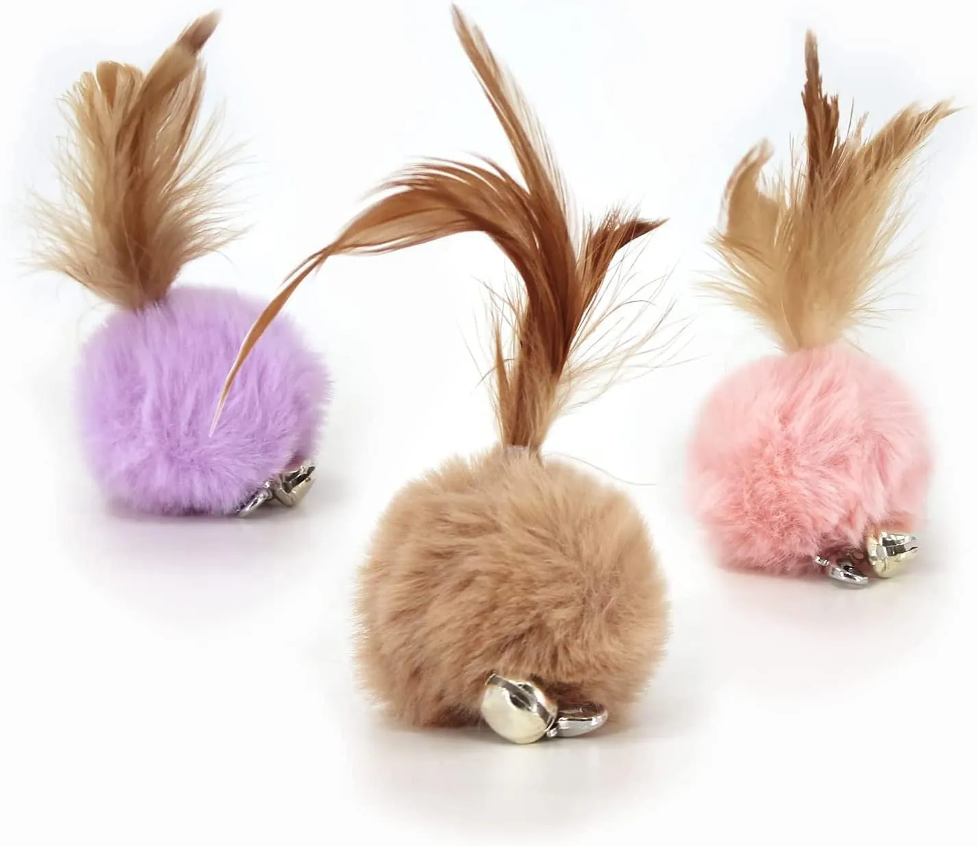 Cat Fluffy Feather Toys Replacement Cat Toy Wand Refills, 6 Pieces Fluffy Cat Toy Feathers Refill, Interactive Cat Teaser Wand Attachments, with Bell