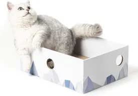 Cat Scratcher Box with Double-Sided Cardboard Scratching Board, Heavy-Duty Lounger, Interactive Hole Design Cat Bed for Indoor Cats, Kitty Toys,White (Medium)