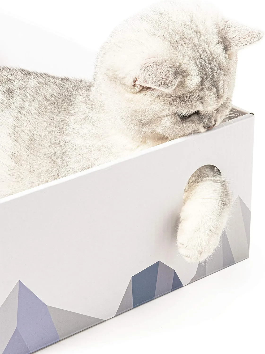 Cat Scratcher Box with Double-Sided Cardboard Scratching Board, Heavy-Duty Lounger, Interactive Hole Design Cat Bed for Indoor Cats, Kitty Toys,White (Medium)