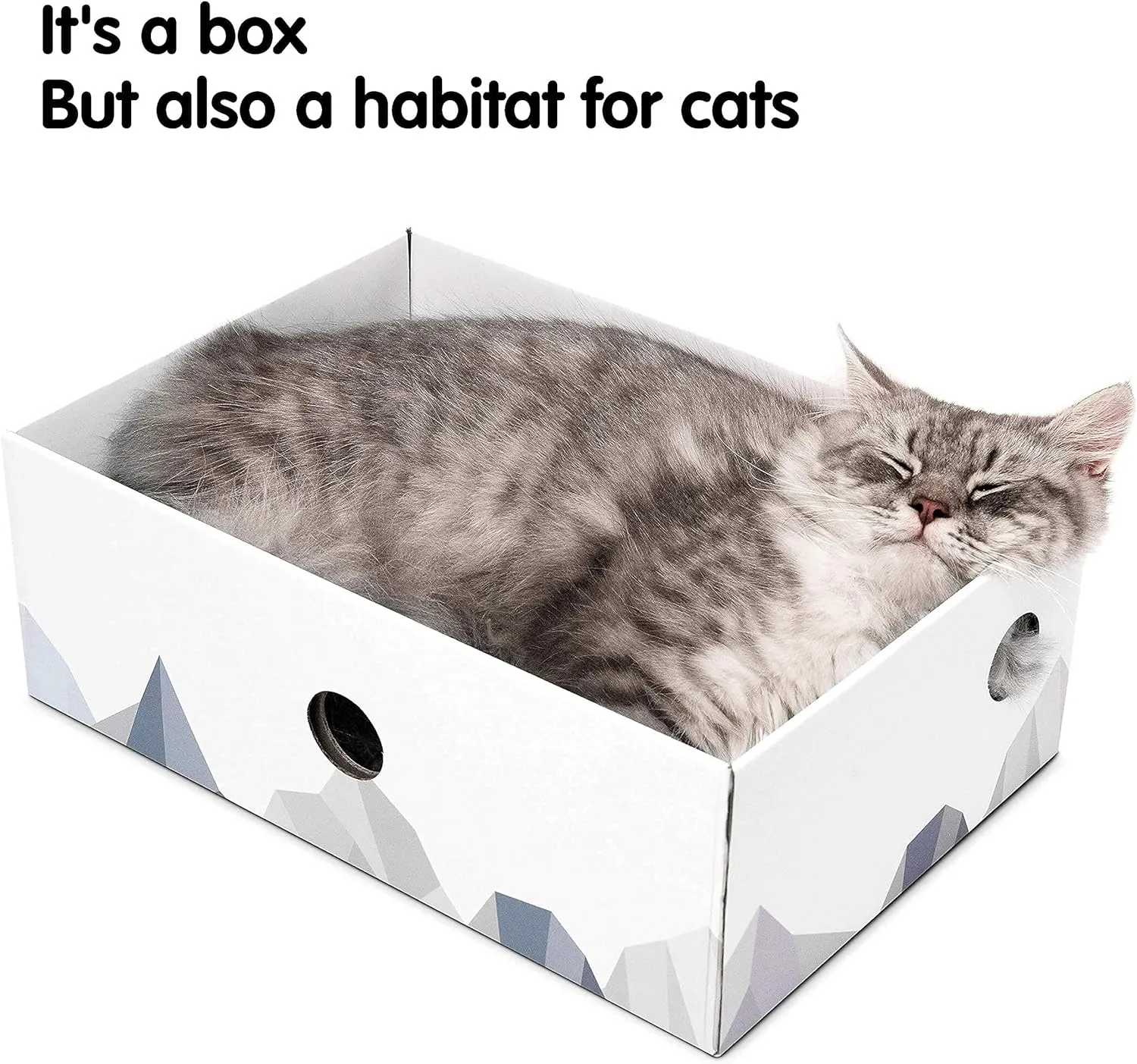 Cat Scratcher Box with Double-Sided Cardboard Scratching Board, Heavy-Duty Lounger, Interactive Hole Design Cat Bed for Indoor Cats, Kitty Toys,White (Medium)
