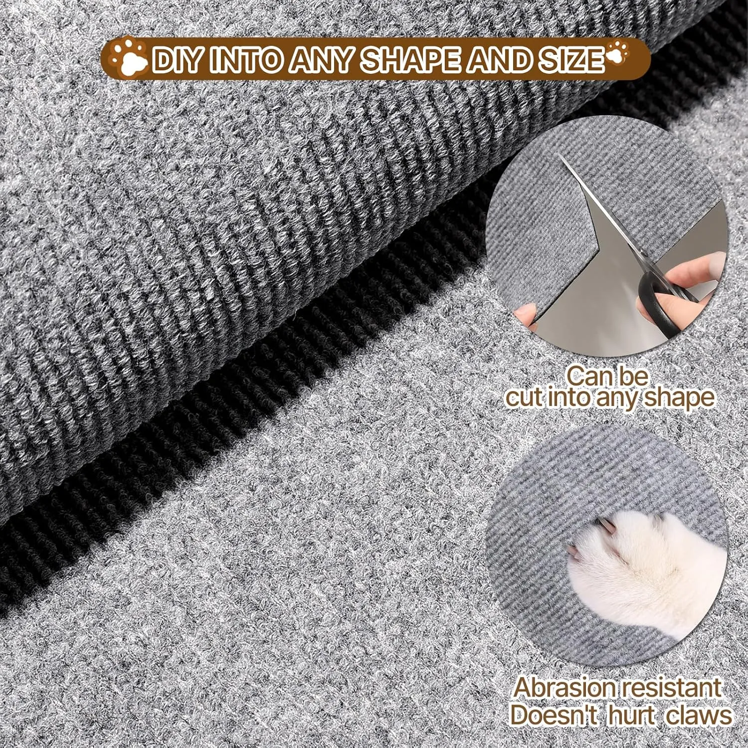 Cat Scratching Mat 78.7"x15.8" Timmable Cat Scratch Furniture Protector, Self-Adhesive Cat Scratching Carpet for Cat Scratch Post, DIY Climbing Cat Scratcher and Cat Tree Shelves(Light Grey)