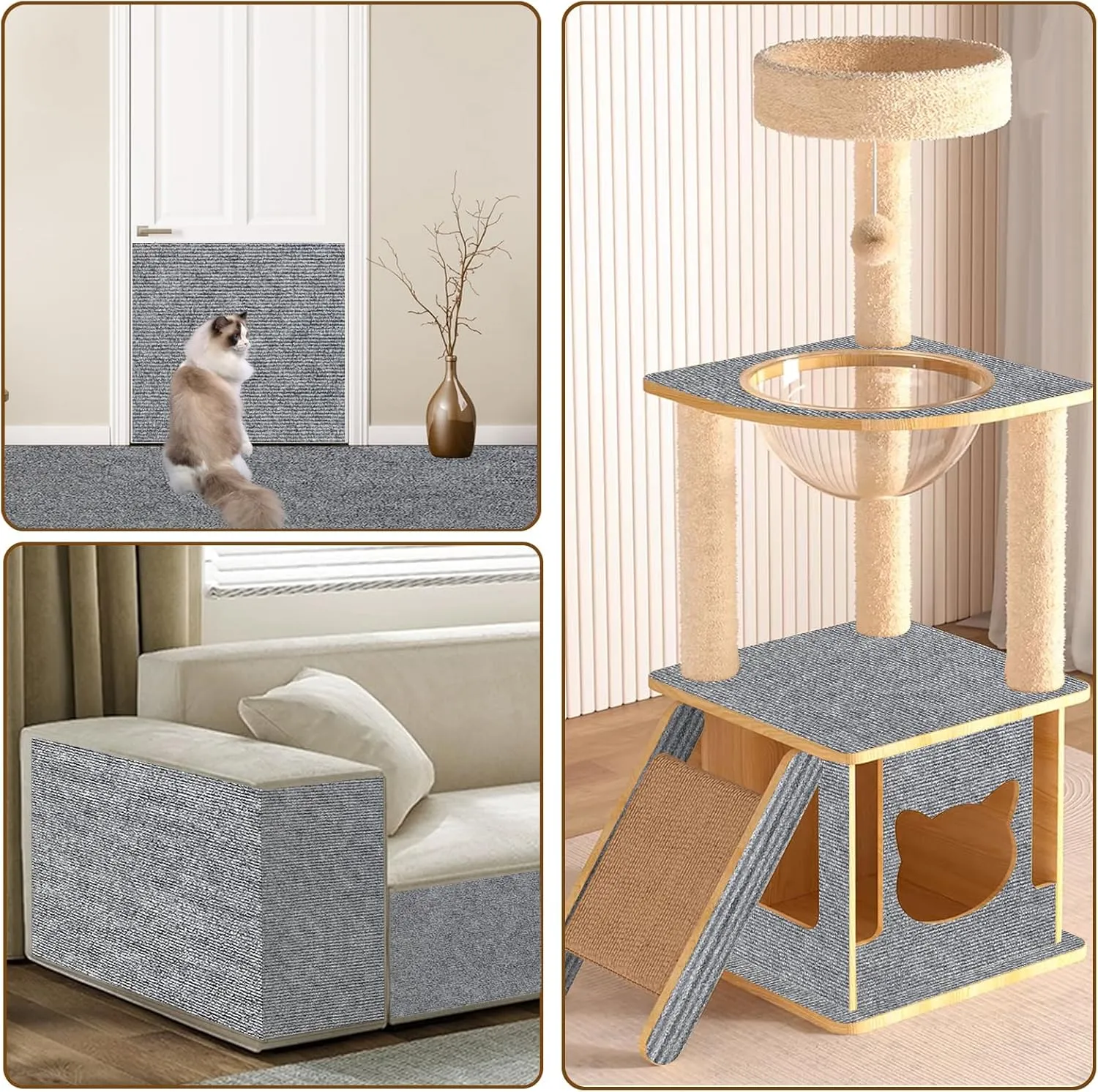 Cat Scratching Mat 78.7"x15.8" Timmable Cat Scratch Furniture Protector, Self-Adhesive Cat Scratching Carpet for Cat Scratch Post, DIY Climbing Cat Scratcher and Cat Tree Shelves(Light Grey)