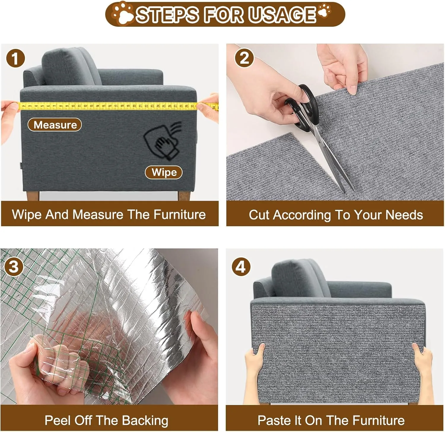 Cat Scratching Mat 78.7"x15.8" Timmable Cat Scratch Furniture Protector, Self-Adhesive Cat Scratching Carpet for Cat Scratch Post, DIY Climbing Cat Scratcher and Cat Tree Shelves(Light Grey)