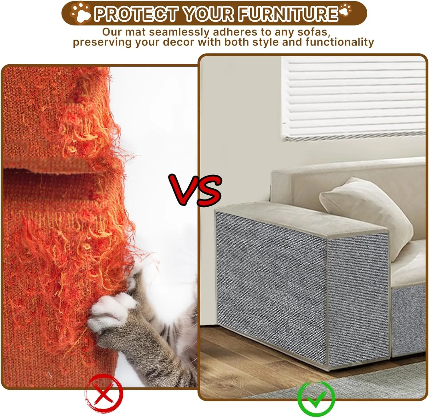 Cat Scratching Mat 78.7"x15.8" Timmable Cat Scratch Furniture Protector, Self-Adhesive Cat Scratching Carpet for Cat Scratch Post, DIY Climbing Cat Scratcher and Cat Tree Shelves(Light Grey)