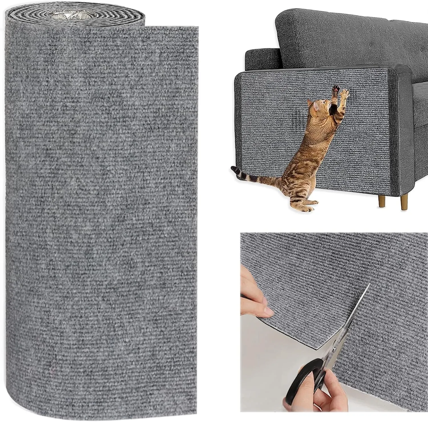 Cat Scratching Mat 78.7"x15.8" Timmable Cat Scratch Furniture Protector, Self-Adhesive Cat Scratching Carpet for Cat Scratch Post, DIY Climbing Cat Scratcher and Cat Tree Shelves(Light Grey)