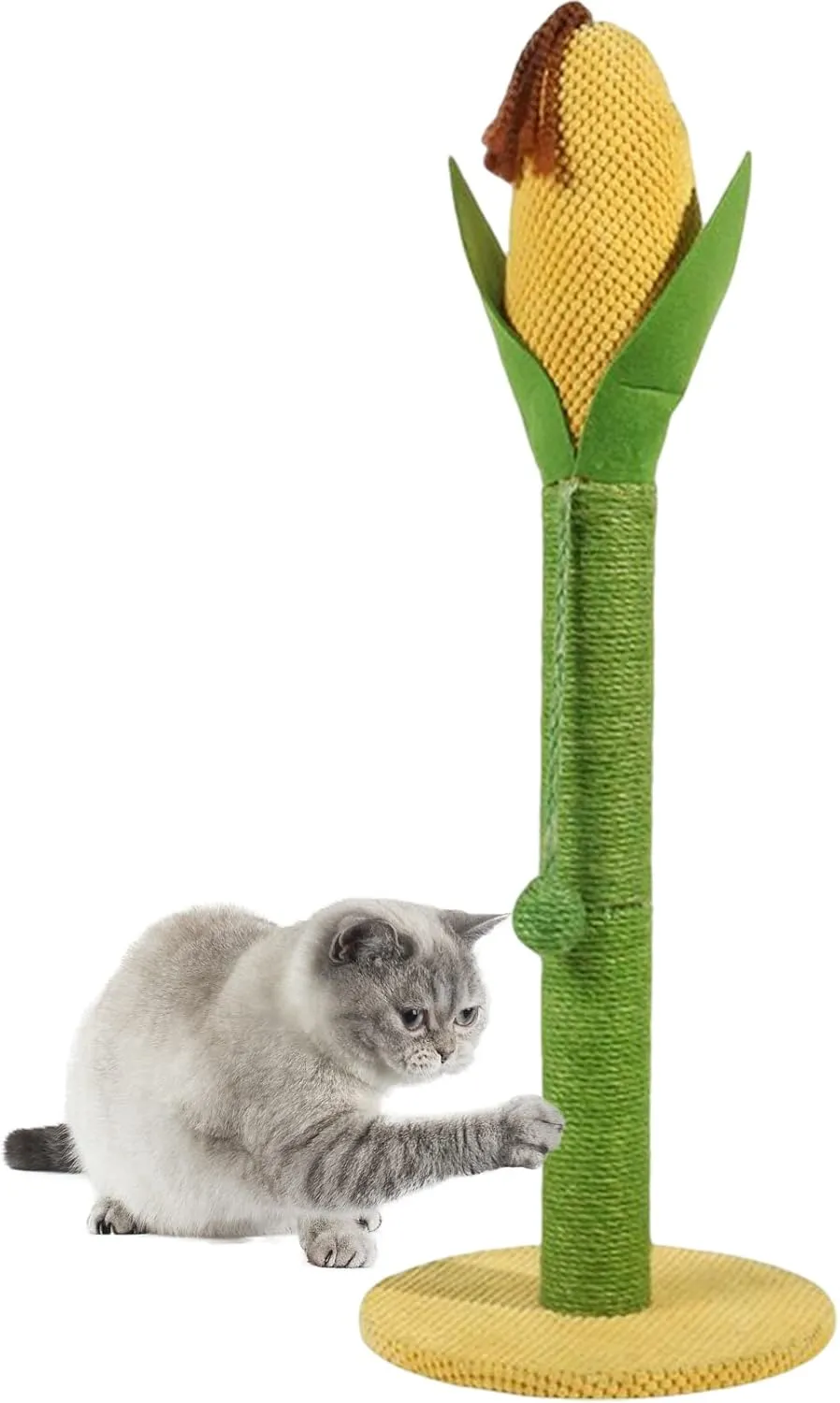 Cat Scratching Post,32" Tall Corn Scratcher for Indoor Cats Vertical Kitten Scratch Pole with Interactive Toys Durable Stable Sisal Claw Scratch Corduroy