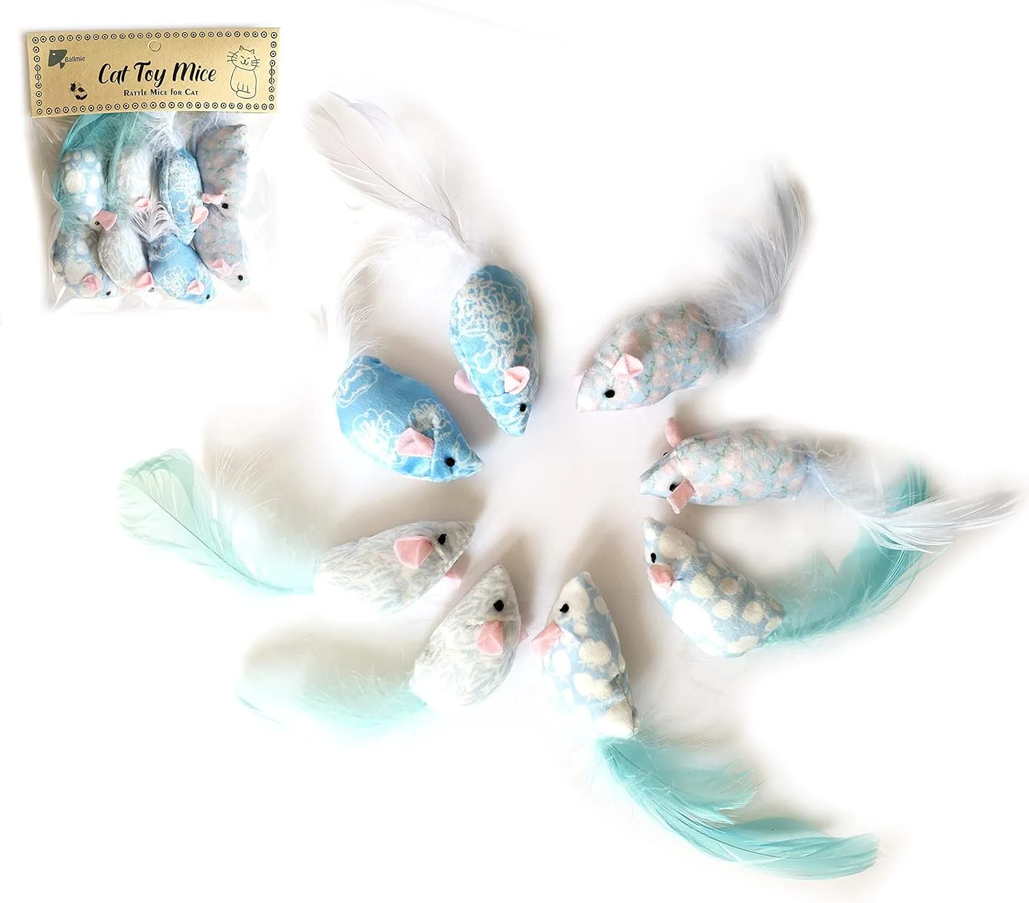 Cat Toy Mice for Kitten Feather Bell mice Blue chew Toy pet Toy