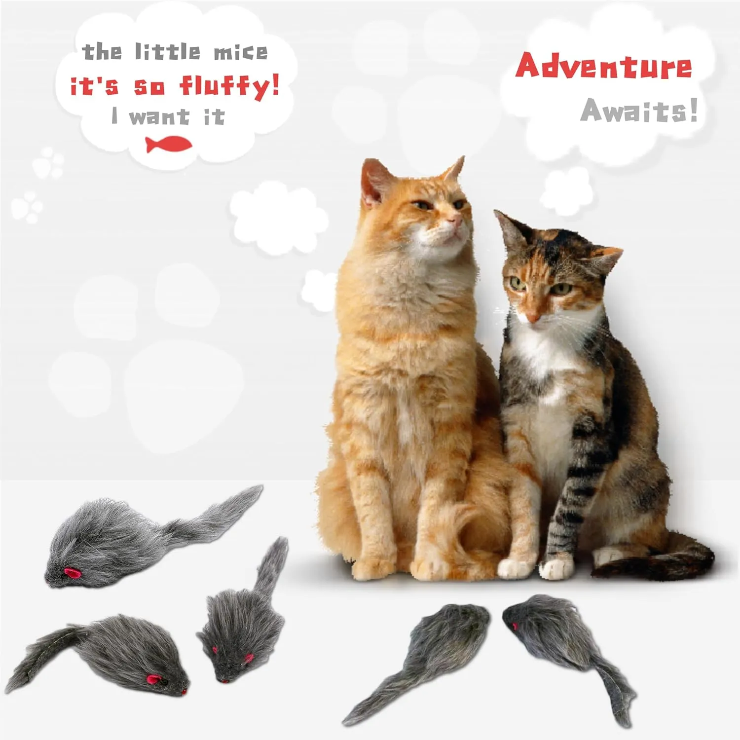 Cat Toys, 5 Pack Faux Fur Mouse Toys, Interactive Cat Toy 6.3 Realistic Size Grey Furry Rattle Mouse Without Catnip Kitten Cat Toy for Bored Indoor Adult Cat, Kitten Interactive Play