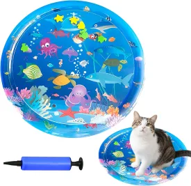 Cat Water Bed,Cats Water Mat with Fish,Cat Water Bed PlayMat,Two Layers ThickenedRound Sensory, Non-Slip Play mat, Floating Fish, for Indoor Cats Kitten, Durable Easy-Clea