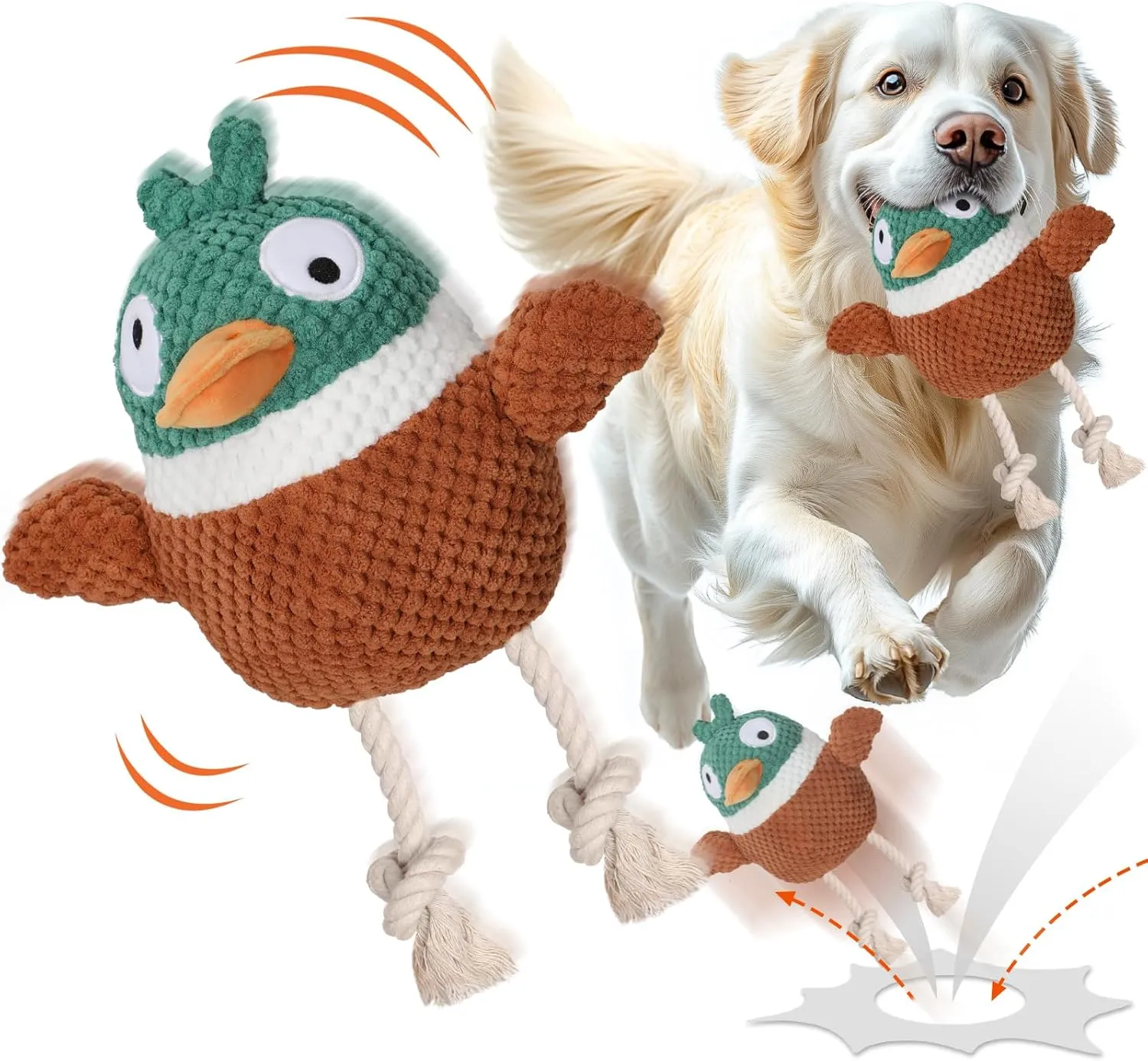 CiyvoLyeen Interactive Duck Dog Toys for Aggressive Chewers, with Electric Moving Bouncing Rolling Ball, Thicken Ropes, Original Design Chew Toy for Small Medium Large Dogs Pets to Keep Them Busy