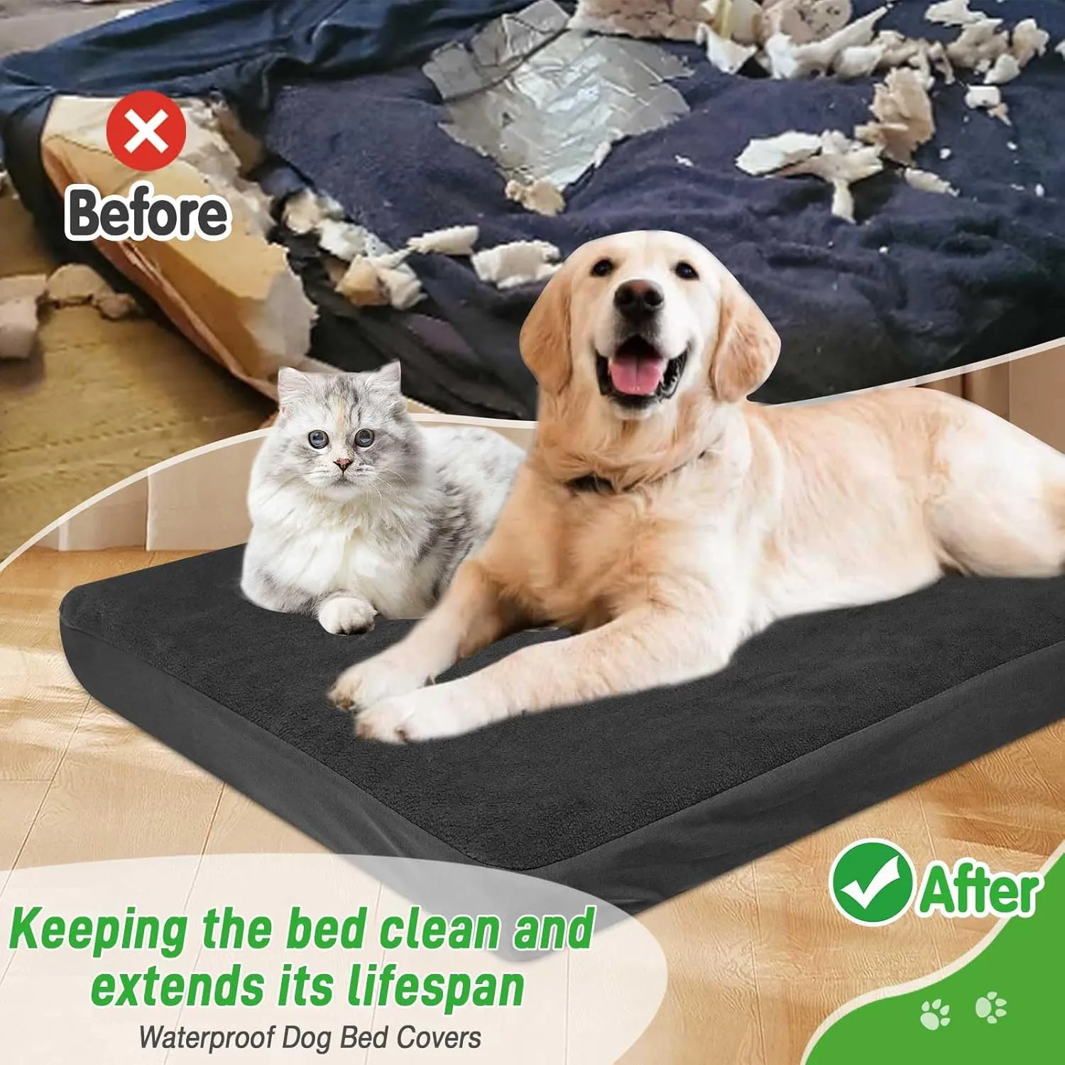 Dog Bed Covers Replacement Waterproof for Dog Bedding Washable Black 2 Pack 35" x 44" XL