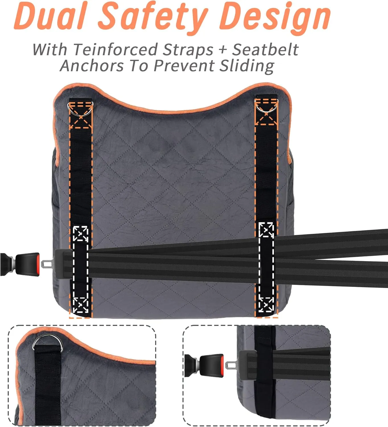 Dog Car Seat for Medium Sized Dogs 25 lbs, Safety Dog Booster Seat for Small Dogs with Secure Safe Buckles & Clip-On Leash, Soft Waterproof Washable Travel Doggy Car Seat with Storage Pockets(Gray)
