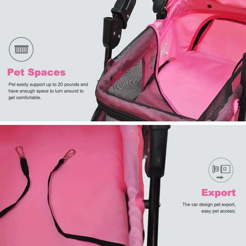 Double Dog Stroller Removable Pet Travel Stroller Foldable at Dog Pushchair Trolley Front Swivel Wheels and Rear Brake Maximum Weight 15Kg Pet Travel Stroller (C)