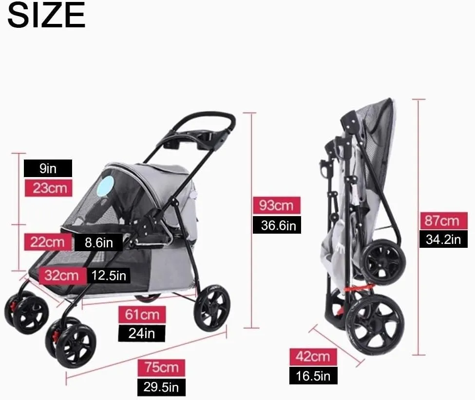 Double Dog Stroller Removable Pet Travel Stroller Foldable at Dog Pushchair Trolley Front Swivel Wheels and Rear Brake Maximum Weight 15Kg Pet Travel Stroller (C)