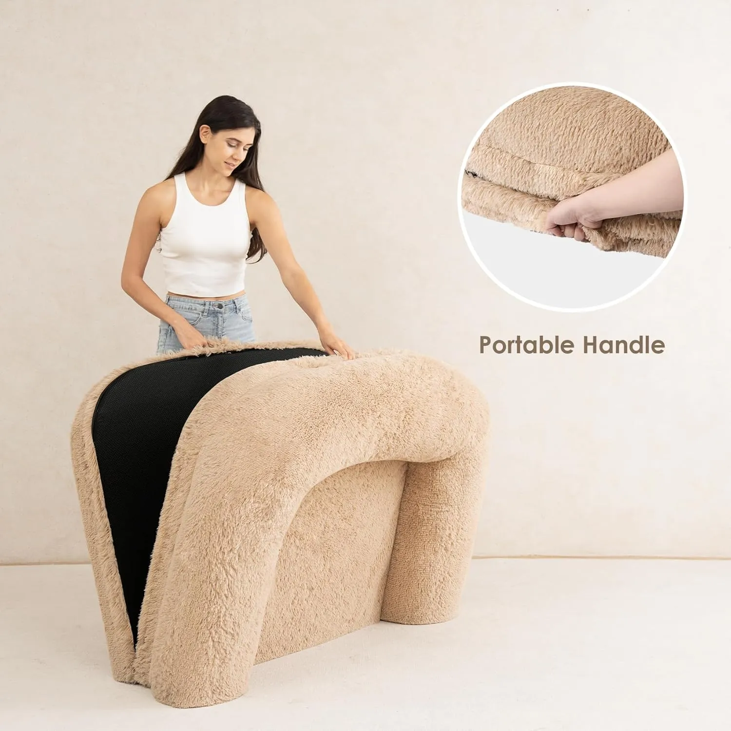 EHEYCIGA Foldable Human Dog Bed, Orthopedic Memory Foam Human Sized Dog Bed, Waterproof Pet Bed for People, Faux Fur Pet Couch for Adult, Camel, 72"x44"x11"