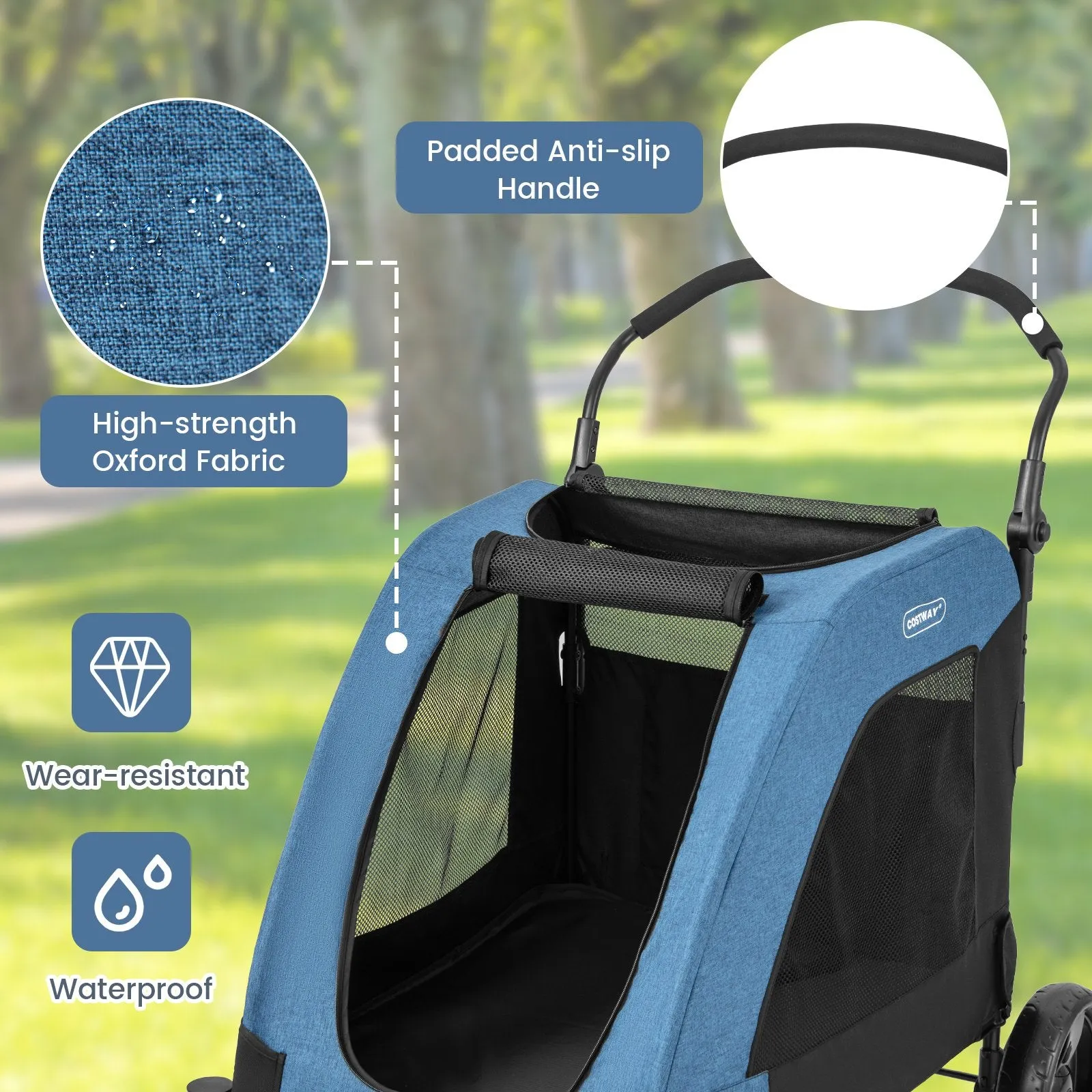 Extra Large Dog Stroller Foldable Pet Stroller with Dual Entry-Blue
