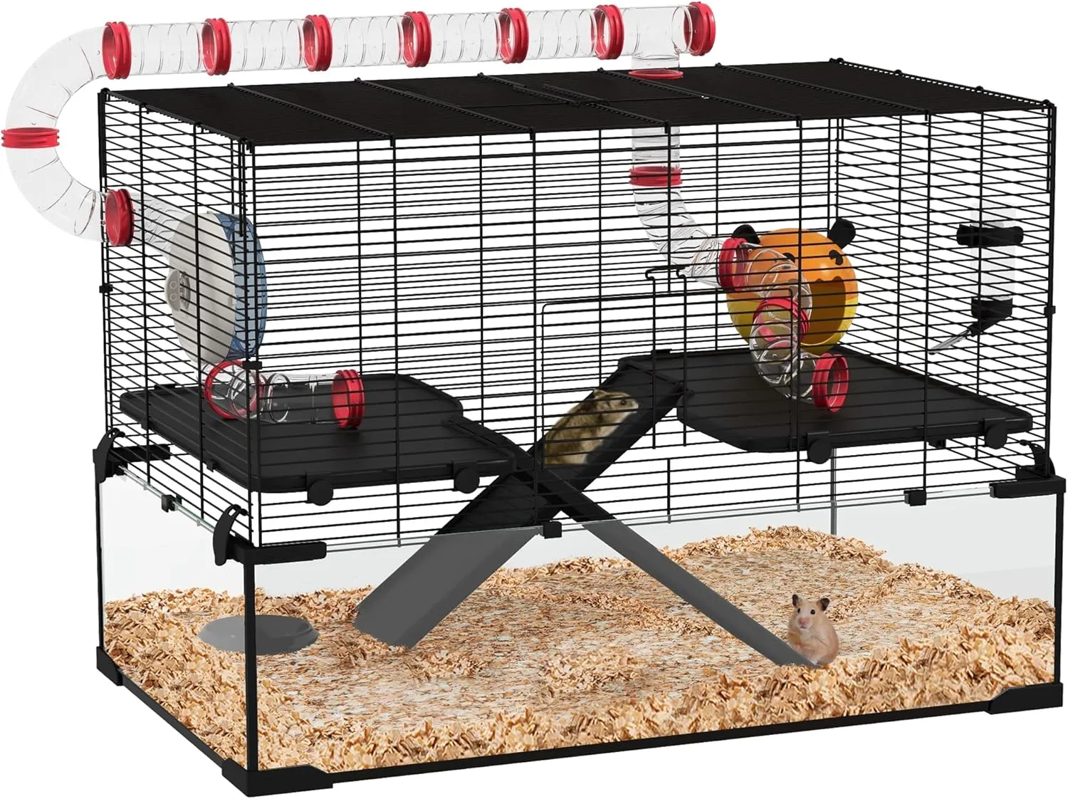 Extra Large Hamster Cage with Tube Tunnel - Multi-Level Small Animal Cage for Dwarf Hamsters & Gerbils